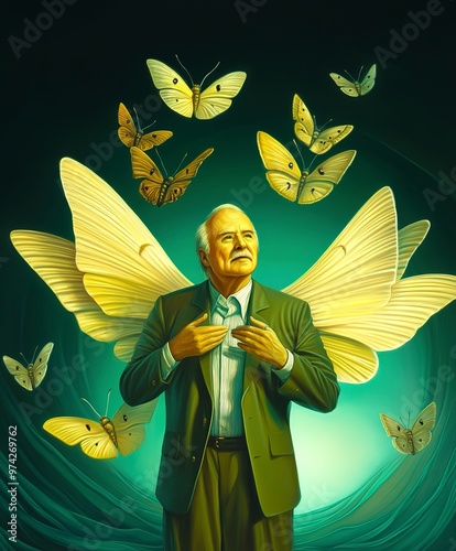 Carl Jung surrounded by moths  photo