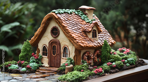 A giant cookie with a door and windows like a house in a fairy tale photo