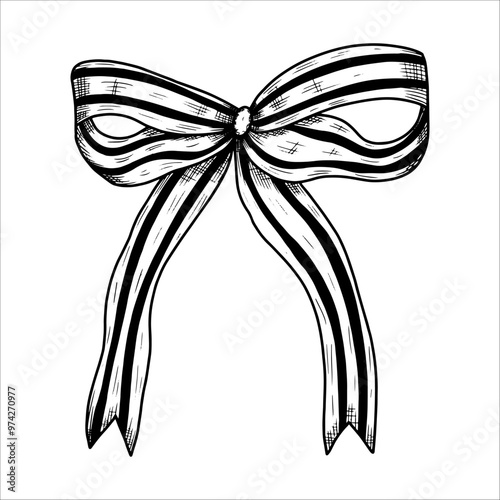 Hand drawn striped bow, vector illustration