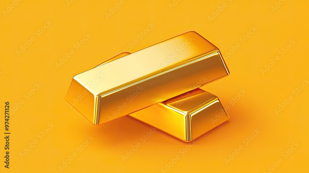 Two gleaming gold bars rest on a vibrant orange background. Two gleaming gold bars rest on a vibrant orange background.