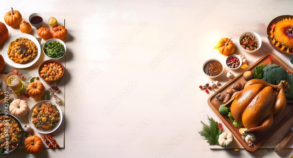 A kitchen scene shows the preparation of Thanksgiving dinner with different food items A kitchen scene shows the preparation of Thanksgiving dinner with different food items