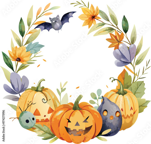 Watercolor halloween frame template