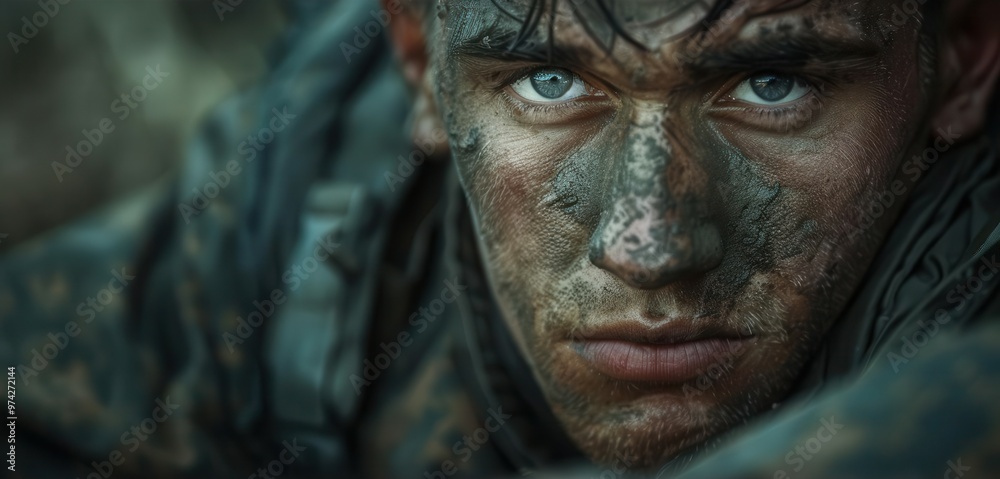 Soldier with cramping muscles, field tent, resting, visible anguish, overcast sky, low angle, gritty realism, muted palette Soldier with cramping muscles, field tent, resting, visible anguish, overcast sky, low angle, gritty realism, muted palette