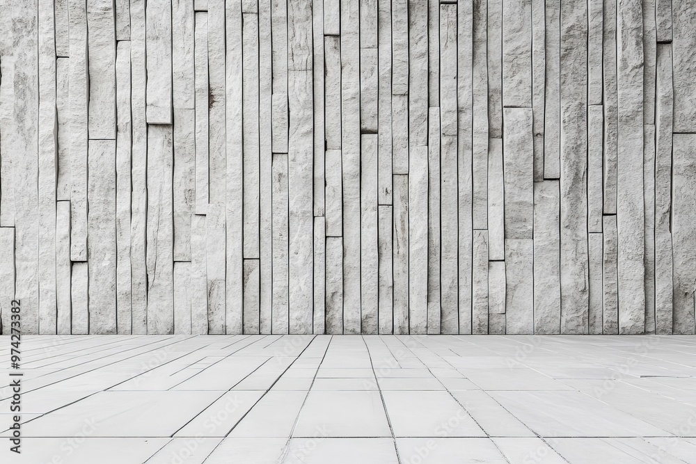 An image featuring gray stone tiles arranged in varying rectangular forms on both the floor and wall, emphasizing texture, pattern, and modern architectural design for interiors. An image featuring gray stone tiles arranged in varying rectangular forms on both the floor and wall, emphasizing texture, pattern, and modern architectural design for interiors.