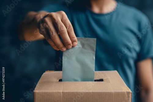 A man submits his vote by placing a paper ballot into a box during an election, highlighting civic responsibility