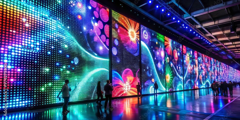 Vibrant colorful LED screen displays mesmerizing digital patterns and ...