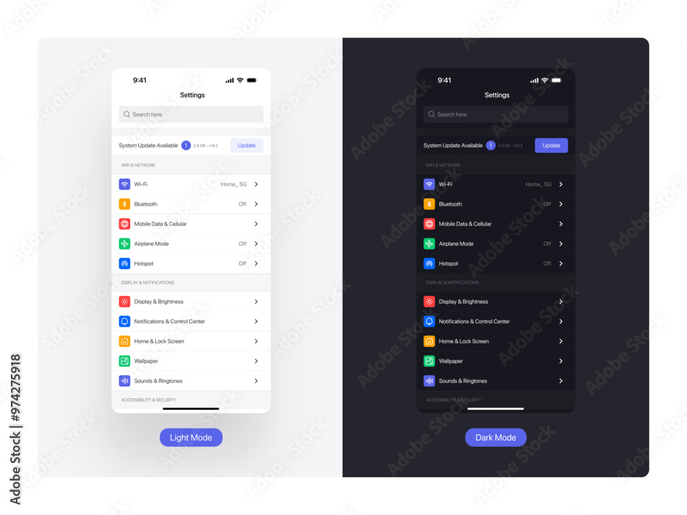 iOS Settings Mobile App UI Design