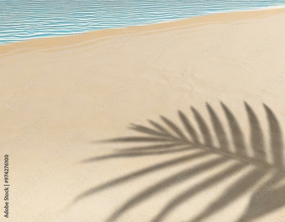 Tranquil Beach with Palm Shadow on Sandy Shore Tranquil Beach with Palm Shadow on Sandy Shore