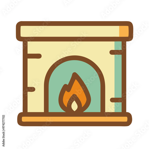 Cozy Fireplace Icon in Warm Tones Representing Home Comfort and Warmth, Digital Detox Theme, 1970s Color Palette, Transparent Background