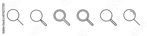 Search icon. Magnifying glass vector set. Zoom in out sign. Line design