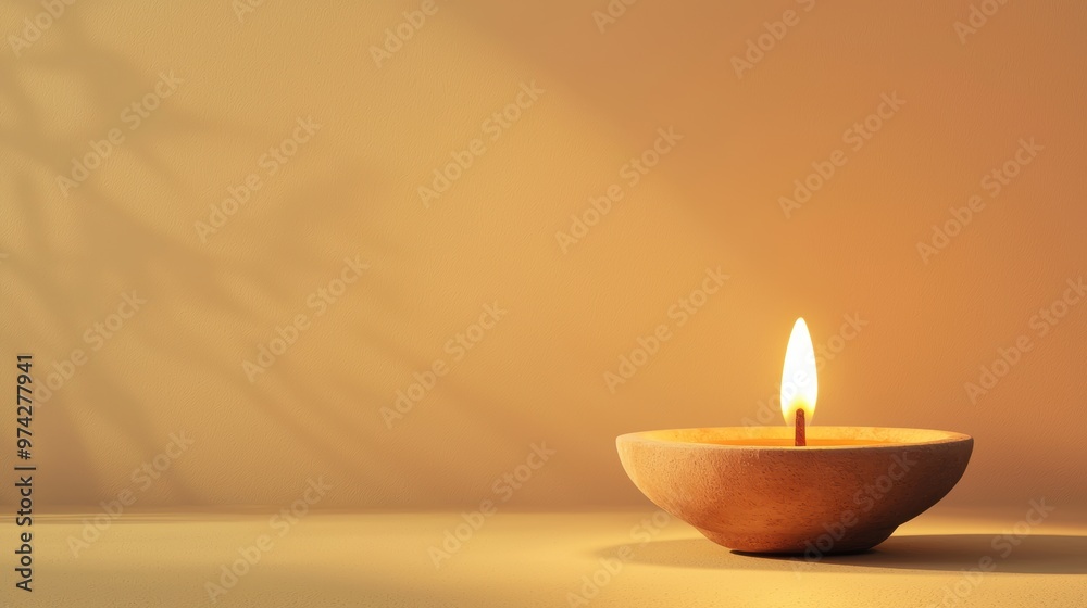 A candle is lit in a small bowl on a table A candle is lit in a small bowl on a table