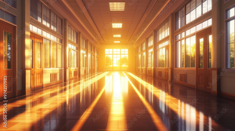 Sunlit School Hallway. Sunlit School Hallway.