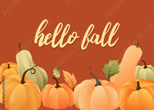 Autumn greeting card. Fall vector illustration design