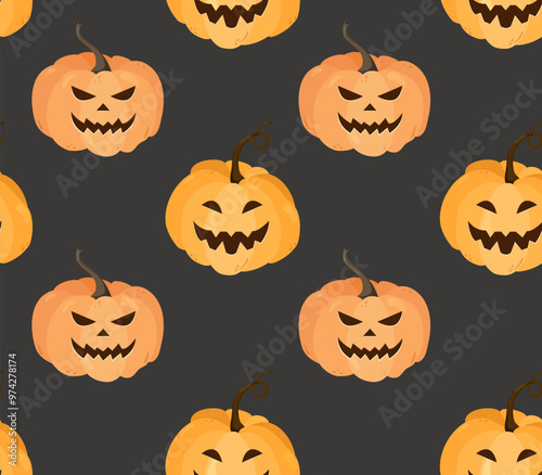 Dark Halloween pattern with creepy pumpkins