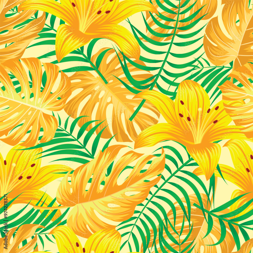 Fototapeta premium Floral seamless pattern with leaves. tropical background 