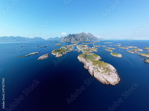 Aerial shot of Henningsvaer, Lofoten in Norway
