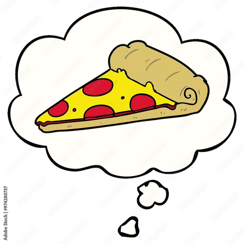 cartoon pizza slice with thought bubble cartoon pizza slice with thought bubble