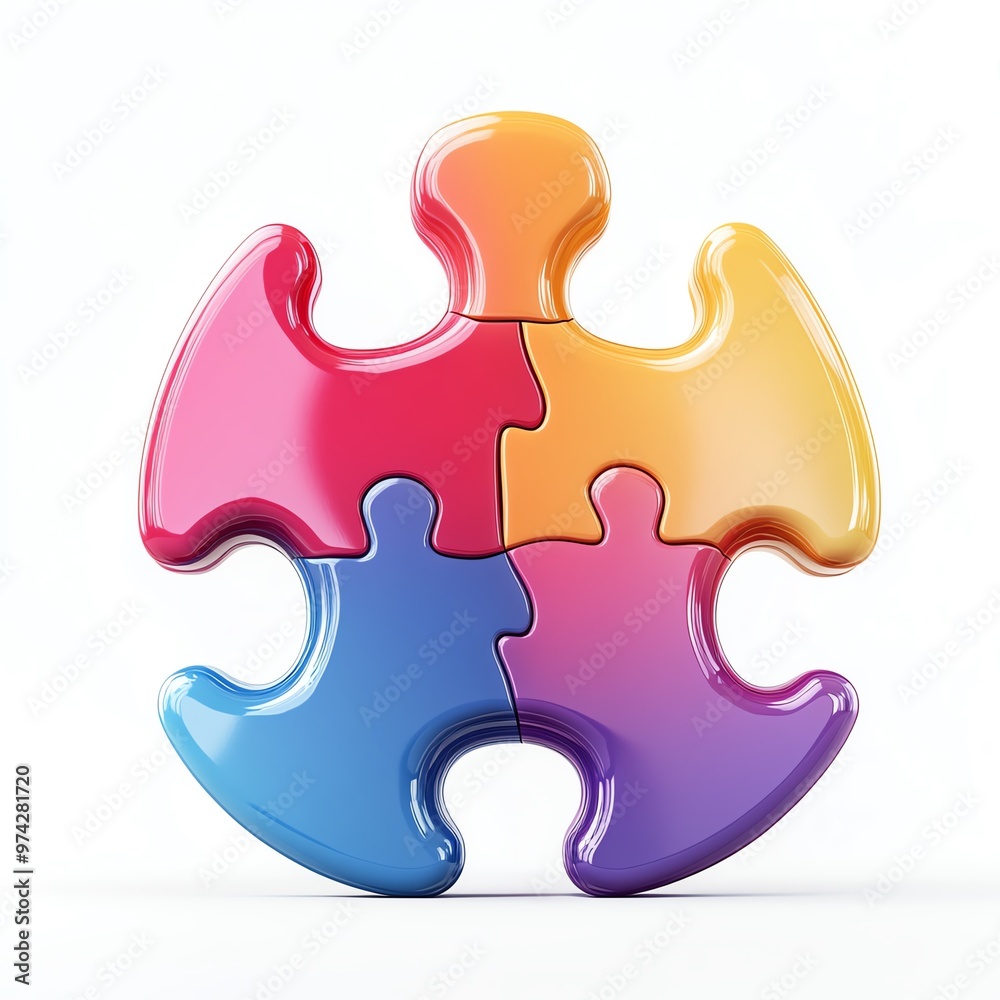A puzzle piece symbol, autism awareness, 3D illustration, colorful, isolated on white background