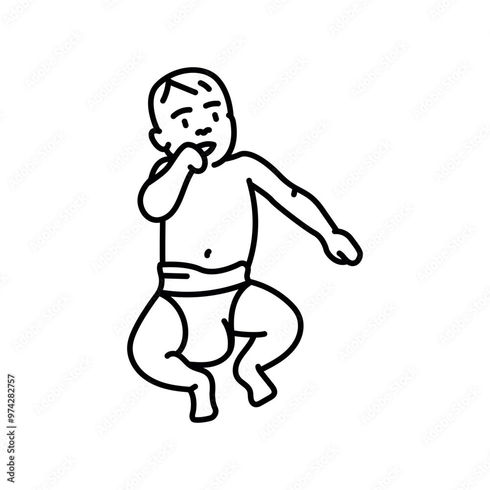 A child in a diaper line icon. A child in a diaper line icon.