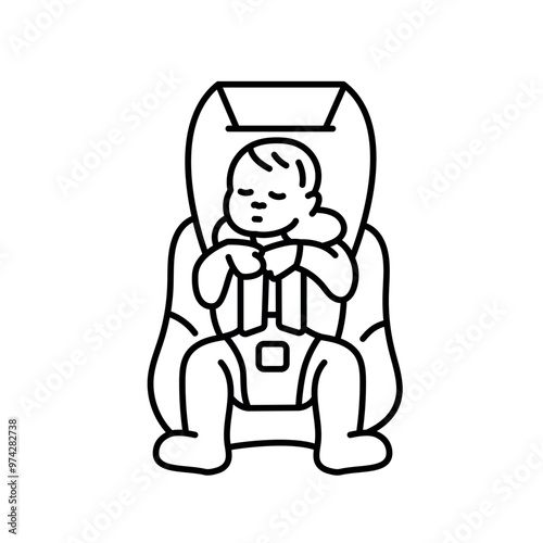 A child in a car seat line icon.