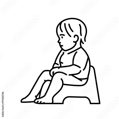 The child is sitting on the potty line icon.