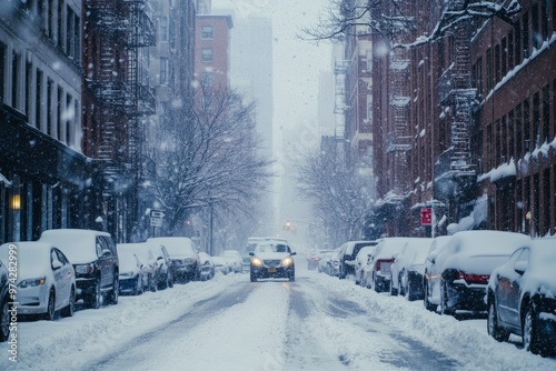 Snowy Urban Street Scene in Winter