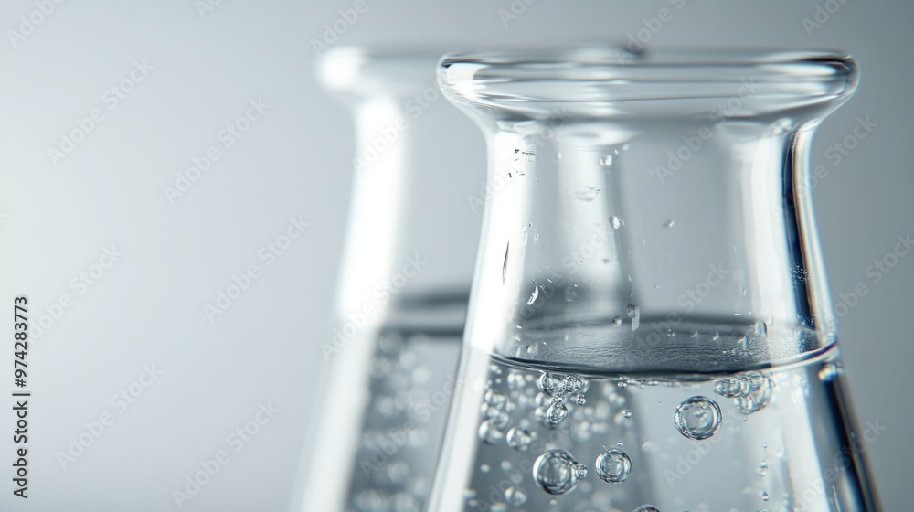 Naklejka premium Close-Up of Two Glass Flasks Filled with Liquid and Bubbles