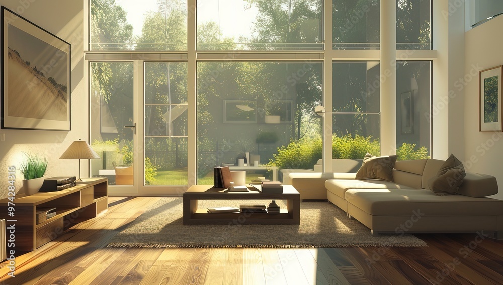 Minimalist Style Modern Living Room Interior with Comfortable Furniture, a Serene Space for Relaxation Minimalist Style Modern Living Room Interior with Comfortable Furniture, a Serene Space for Relaxation