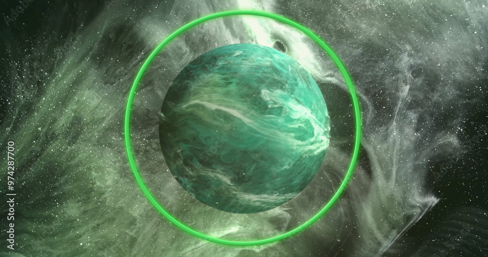 Fototapeta premium Image of colourful shapes over planet on sky with stars