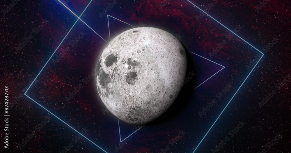 Fototapeta premium Image of colourful shapes over planet on sky with stars