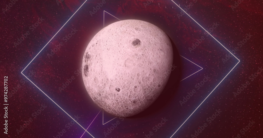 Fototapeta premium Image of colourful shapes over planet on sky with stars