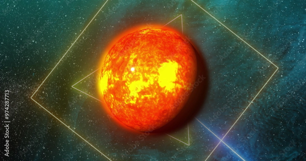 Fototapeta premium Image of colourful shapes over planet on sky with stars