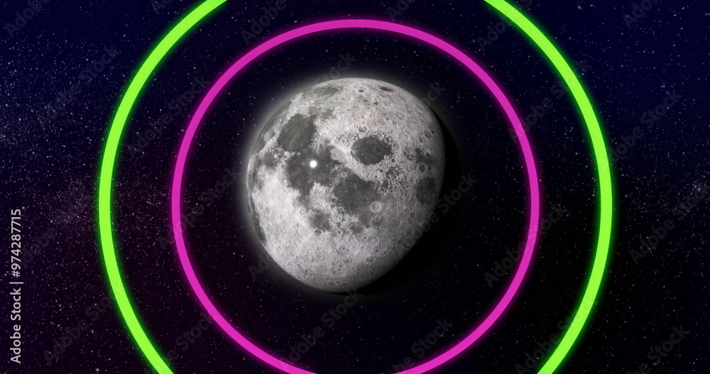 Fototapeta premium Image of colourful shapes over planet on sky with stars