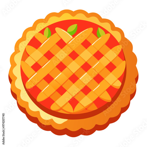 Apple Pie Icon: A delicious, cartoon-style apple pie with a golden crust and red filling, perfect for illustrating culinary delights and sweet treats. 