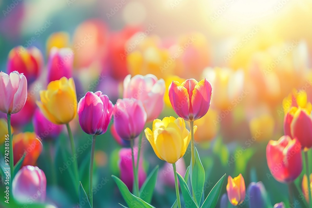 Colorful Tulips in a Field of Sunshine Colorful Tulips in a Field of Sunshine