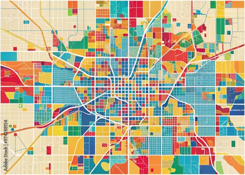Vibrant illustration of Amarillo, Texas city map showcasing major roads, highways, landmarks, and neighborhoods in bold