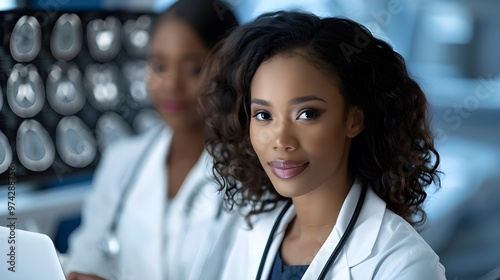 Doctors In Clinic Looking At Brain MRI Scan photo