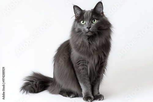 Gray Norwegian Forest Cat Sitting on a White Background