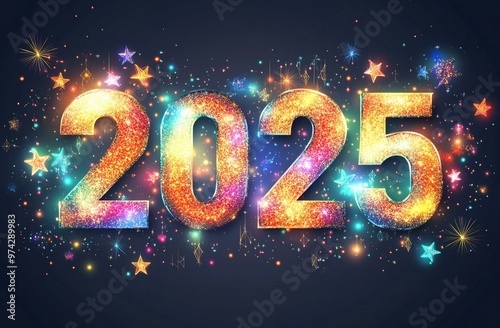 2025 New Year Celebration with Sparkling Lights and Fireworks: A Festive Illustration for Greeting Cards and Social Media