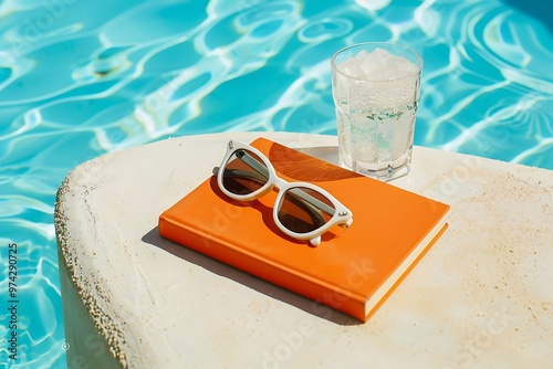 Creative summer scene with orange book photo