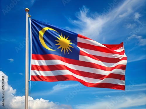 Wallpaper Mural Vibrant Malaysian flag waving gently in the breeze against a clear blue sky, symbolizing national pride and unity Torontodigital.ca