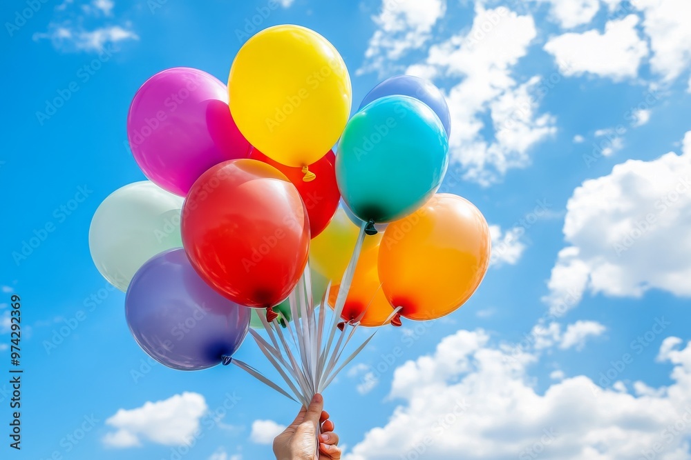 Colorful Balloons Floating in a Sunny Sky