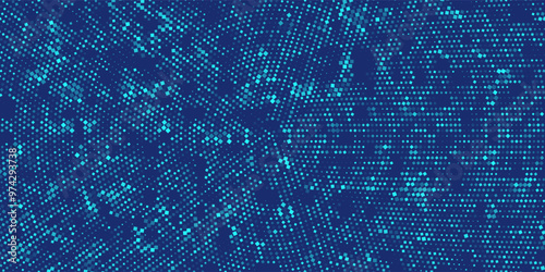 Abstract background chaotic size blue pixels. Rectangle shape point mosaic gradient color with noise design. Vector Illustration.