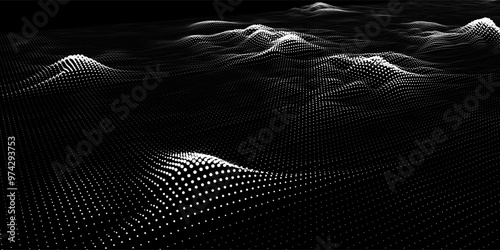 Abstract  background futuristic  waves from dots on bloack. Technology concept analytical  data.  Banner for business, science and technology data analytics. Big Data.