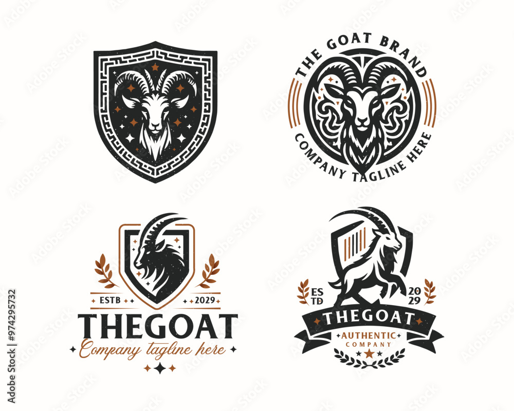 Naklejka premium Set bundle retro badge vintage goat tattoo for business company 