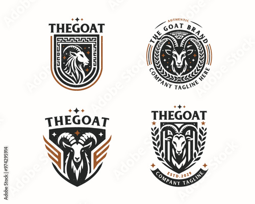 Set bundle retro badge vintage goat tattoo for business company 