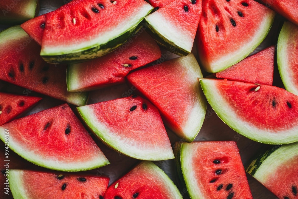 Large juicy ripe red watermelon slices, ai Large juicy ripe red watermelon slices, ai