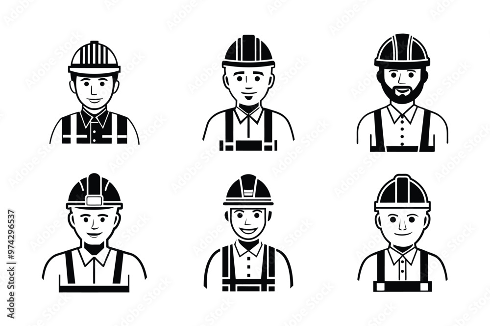 Construction worker icon bundle set in vector style Construction worker icon bundle set in vector style