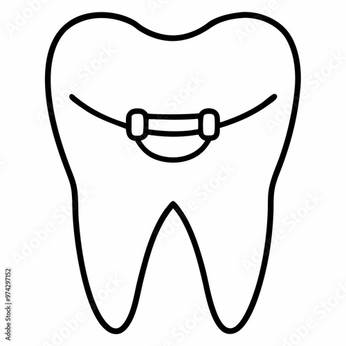 tooth with braces outline coloring book page line art drawing