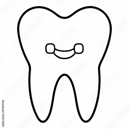 tooth with braces outline coloring book page line art drawing
